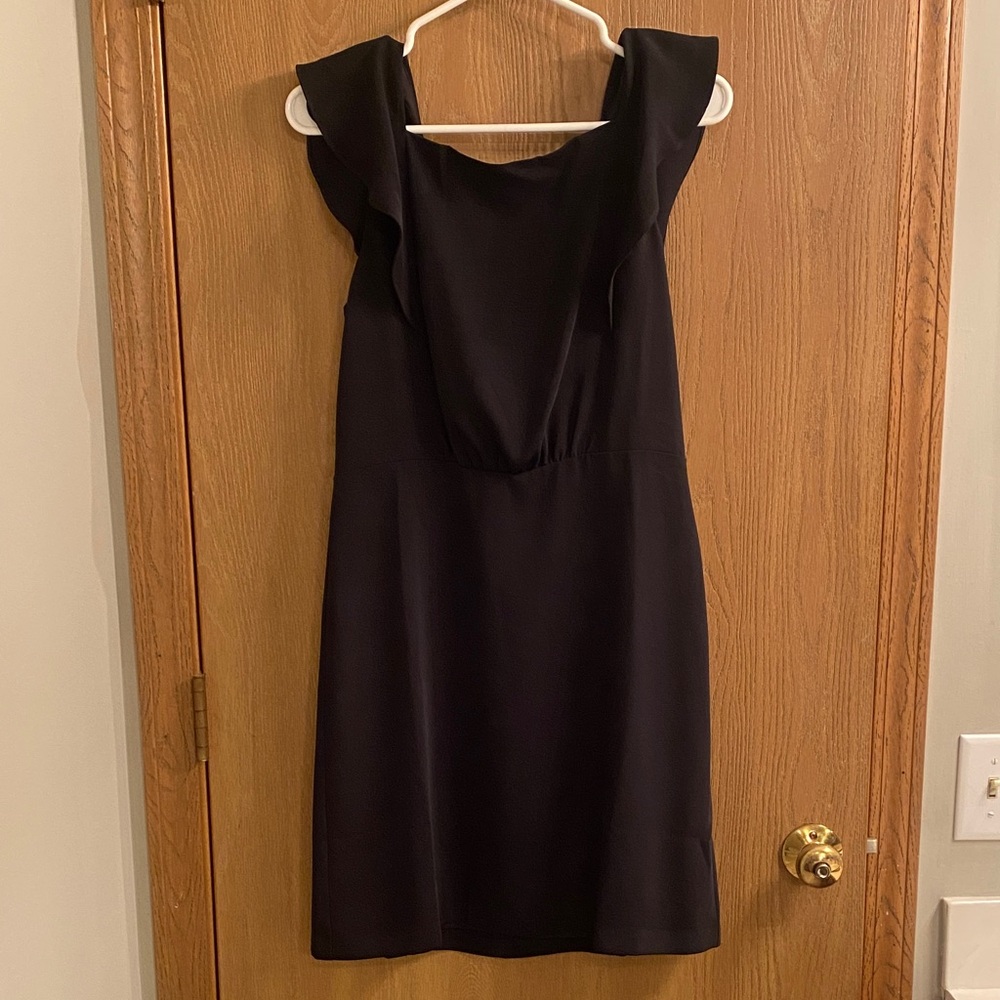 LOFT Black Ruffle Sleeve Mini Dress